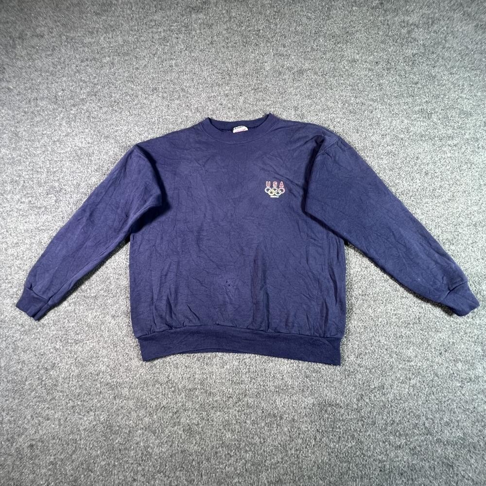 Vintage Hanes Sweatshirt Mens M Blue USA Olympics Sports Performance Pullover